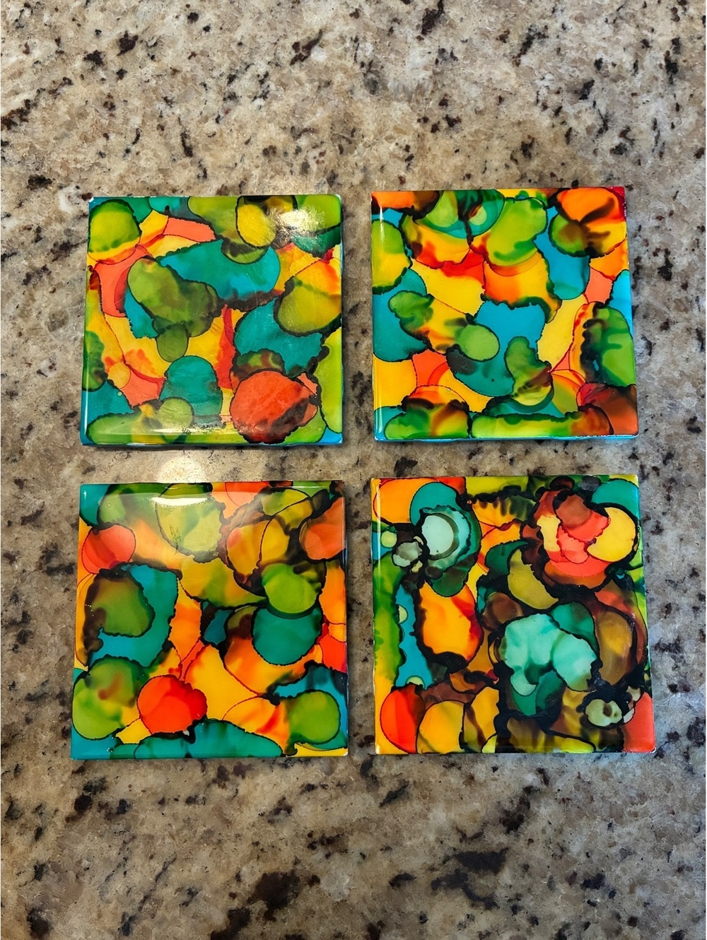 Set of 4 Abstract Multicolor Tile Coasters